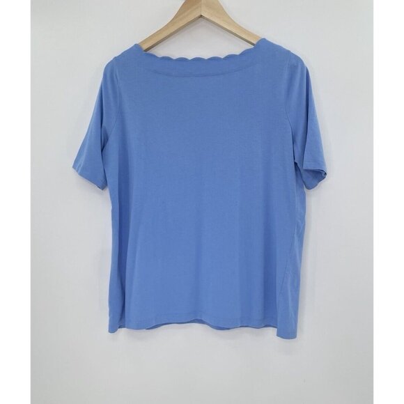 Talbots Plus Cornflower Blue Scallop Neck Pima Cotton Women Blouse Top Sz XP - Picture 2 of 8